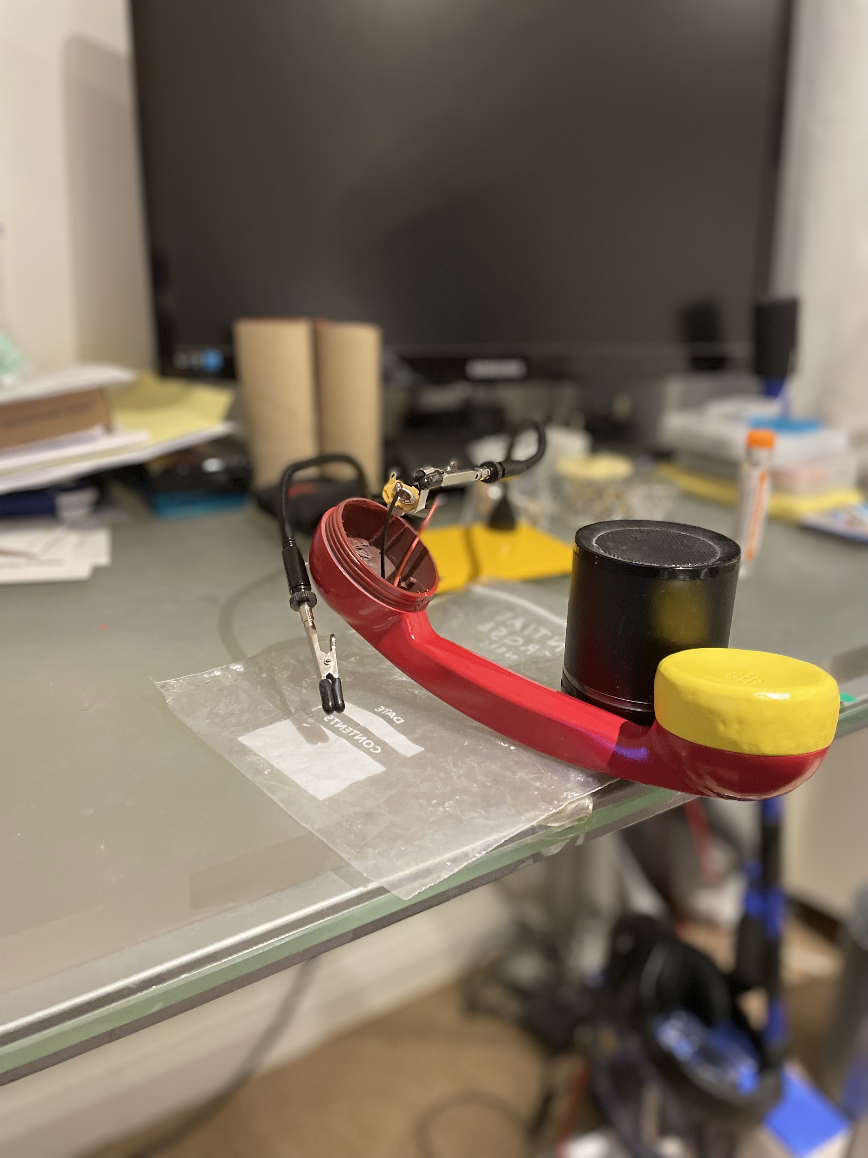 upcycled rotary handset, oxblood with mustard cap